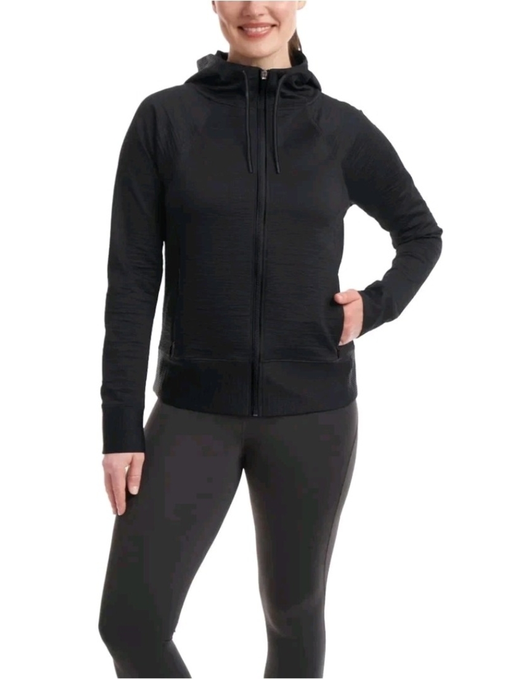 Kirkland Signature Women's Stretch Active Full Zip Hooded Jacket Black M (237C1)